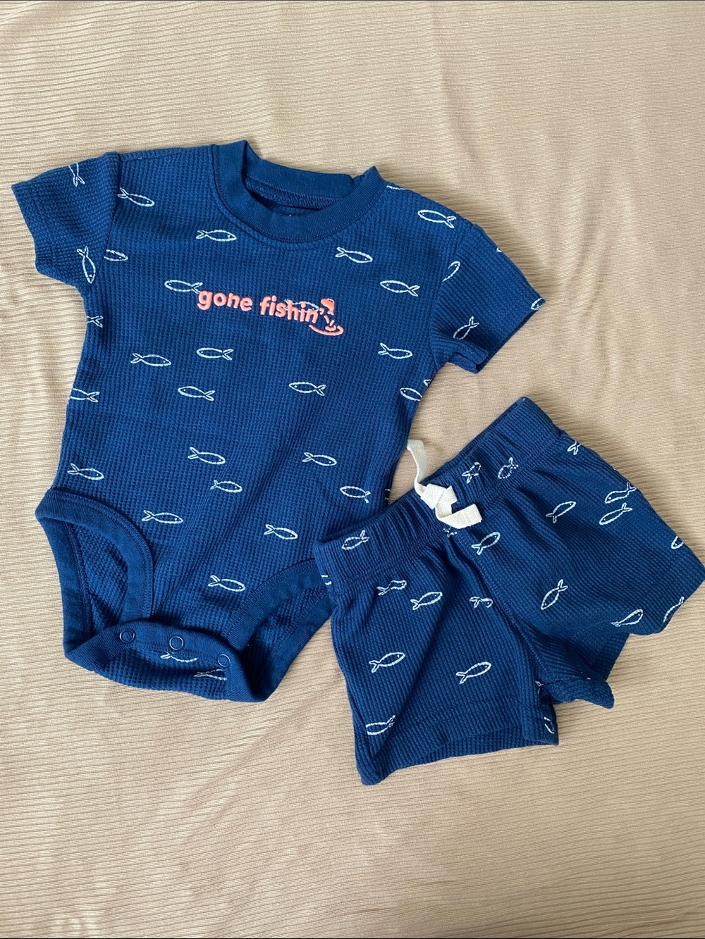 Carter's Navy 'Gone Fishin'' Baby One-Piece with Matching Shorts